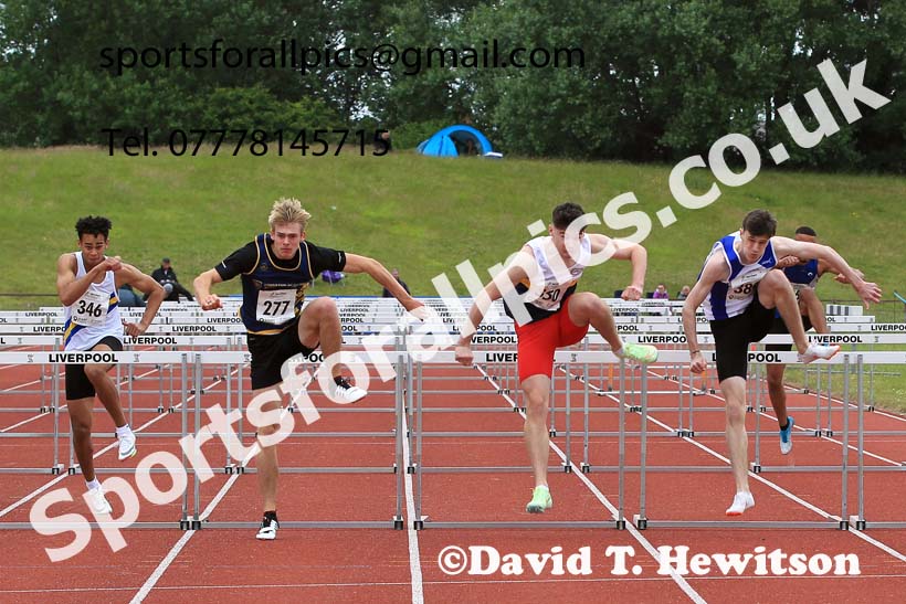 Mens under-20s 110 metres hurdles, 2022 Northern Senior and Under-20 Champs., Wavertree Athletics Centre, Liverpool. Photo: David T. Hewitson/Sports for All Pics